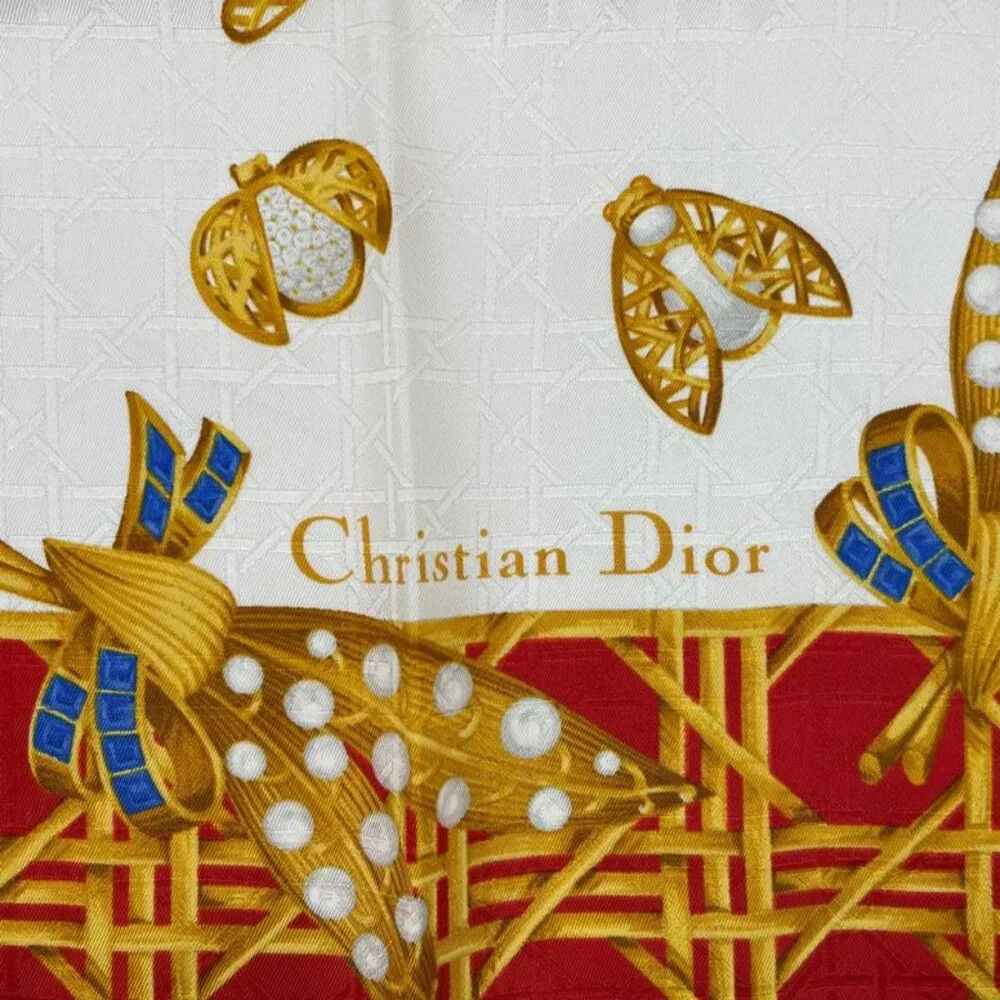 Dior Christian Scarf Silk Diana Insect Red
